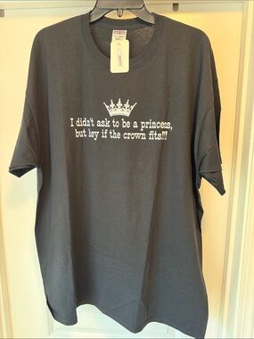 Jerzees Black Tee with White Crown Graphic and Slogan